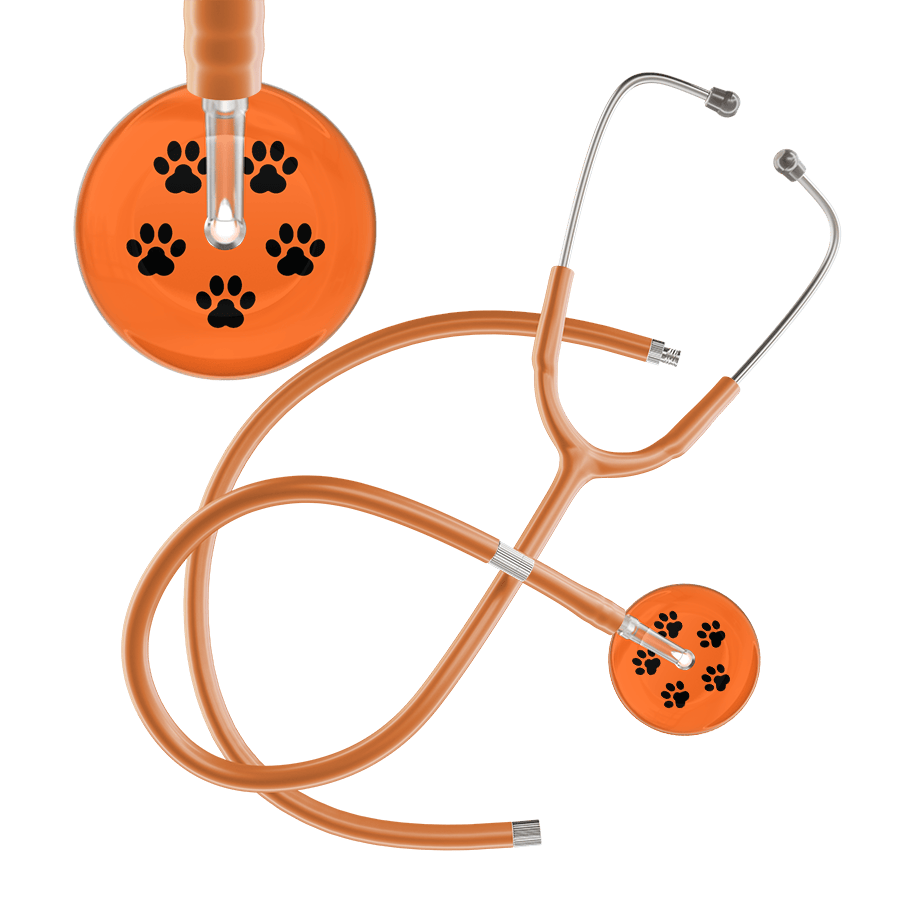 Ultrascope Single Stethoscope Black Paw Tangerine Background / Adult / Caramel Extended Tubing Black Paw Print Dark Background Stethoscope