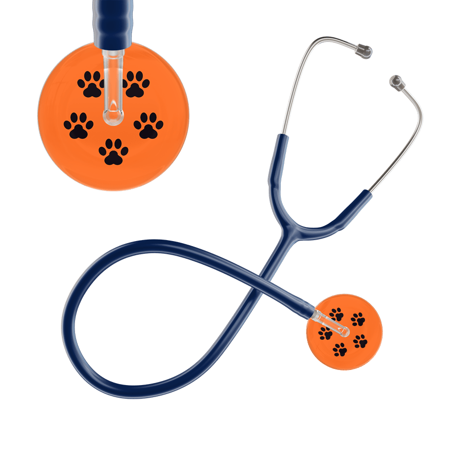Ultrascope Single Stethoscope Black Paw Tangerine Background / Adult / Navy Paw Print Stethoscope