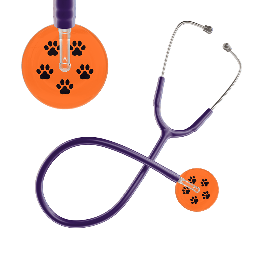 Ultrascope Single Stethoscope Black Paw Tangerine Background / Adult / Purple Paw Print Stethoscope