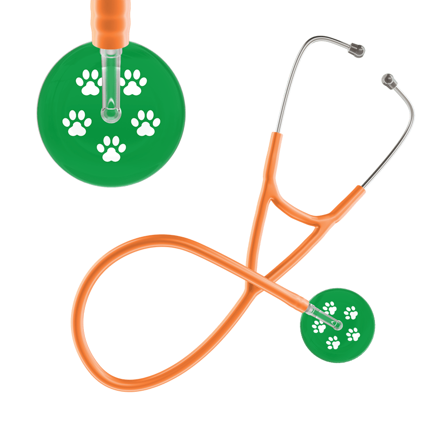 Ultrascope Single Stethoscope White Paw Green Background / Adult / Orange Paw Print Cardiology Stethoscope
