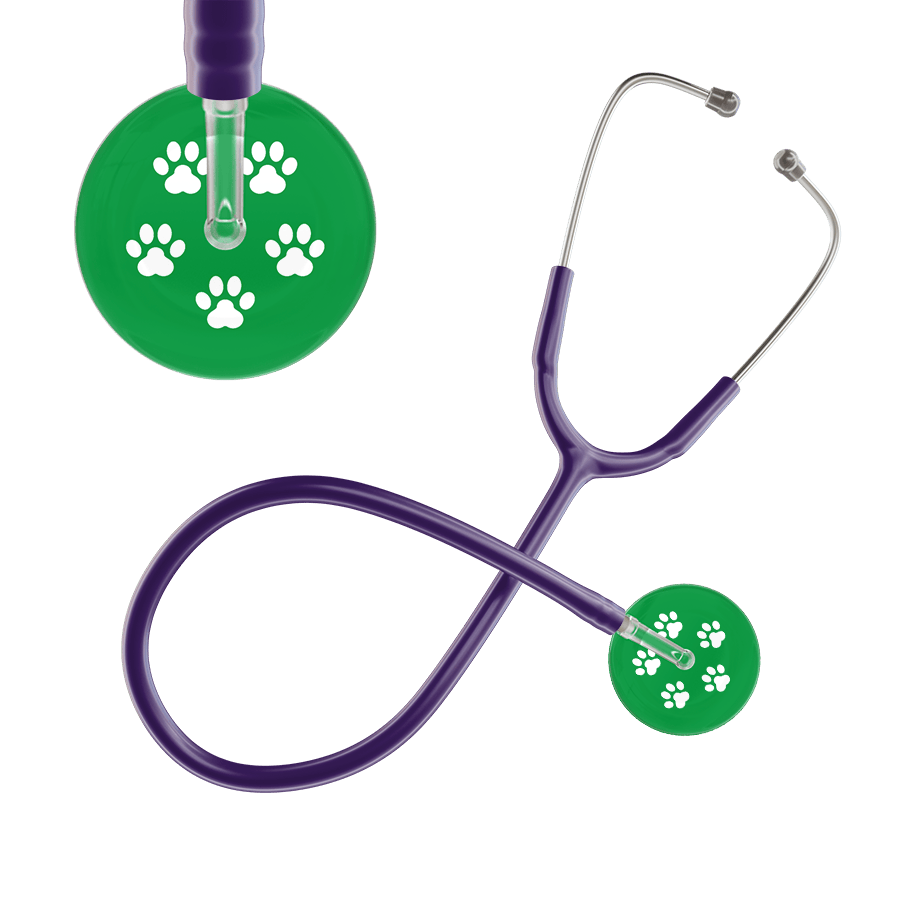 Ultrascope Single Stethoscope White Paw Green Background / Adult / Purple Paw Print Stethoscope