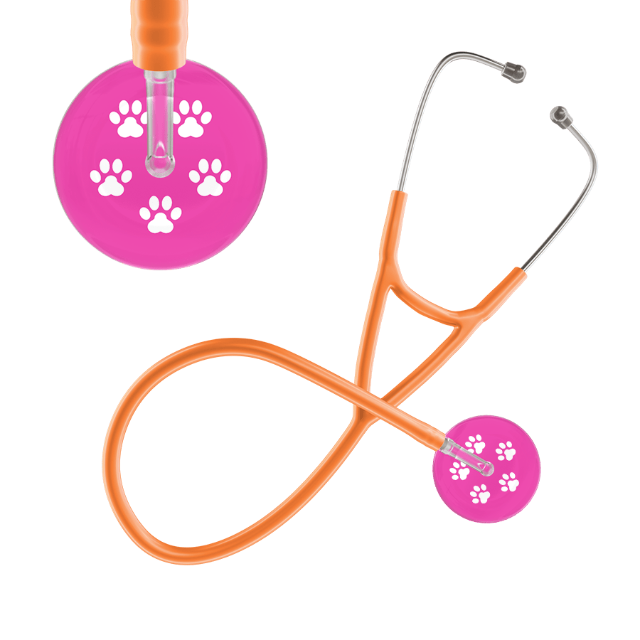 Ultrascope Single Stethoscope White Paw Hot Pink Background / Adult / Orange Paw Print Cardiology Stethoscope