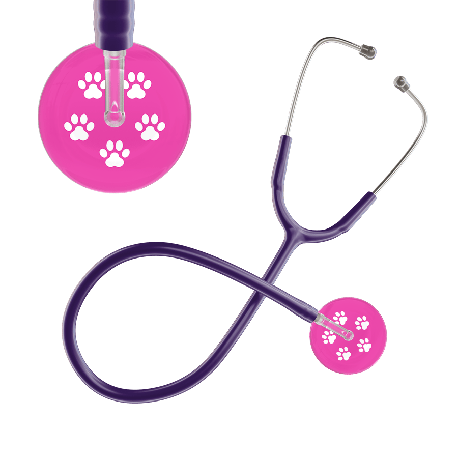 Ultrascope Single Stethoscope White Paw Hot Pink Background / Adult / Purple Paw Print Stethoscope