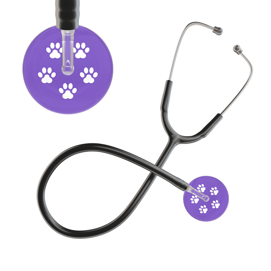 Ultrascope Single Stethoscope White Paw Lavender Background / Adult / Black Paw Print Stethoscope