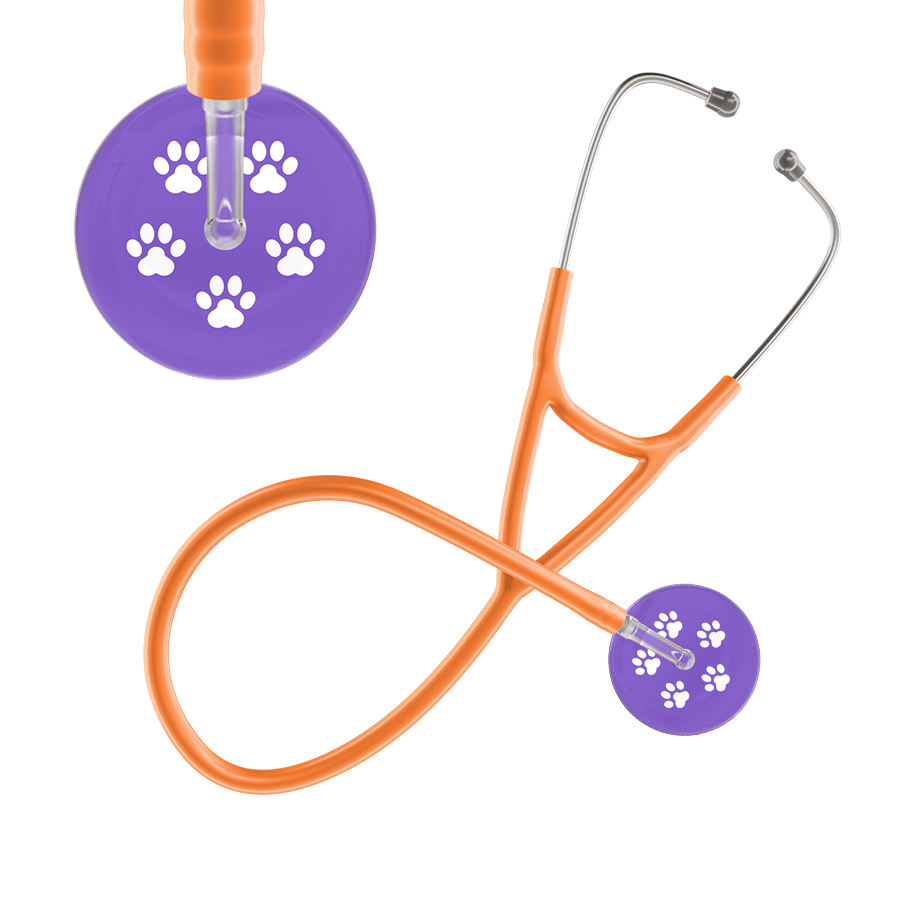 Ultrascope Single Stethoscope White Paw Lavender Background / Adult / Orange Paw Print Cardiology Stethoscope