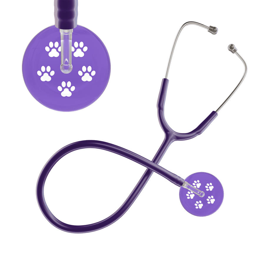 Ultrascope Single Stethoscope White Paw Lavender Background / Adult / Purple Paw Print Stethoscope
