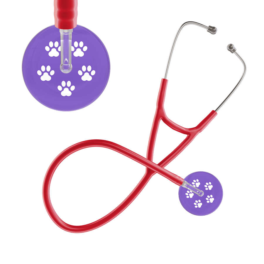 Ultrascope Single Stethoscope White Paw Lavender Background / Adult / Red Paw Print Cardiology Stethoscope