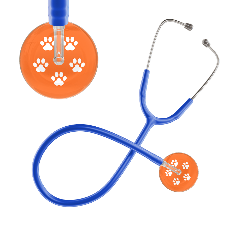 Ultrascope Single Stethoscope White Paw Tangerine Background / Adult / Royal Blue Paw Print Stethoscope