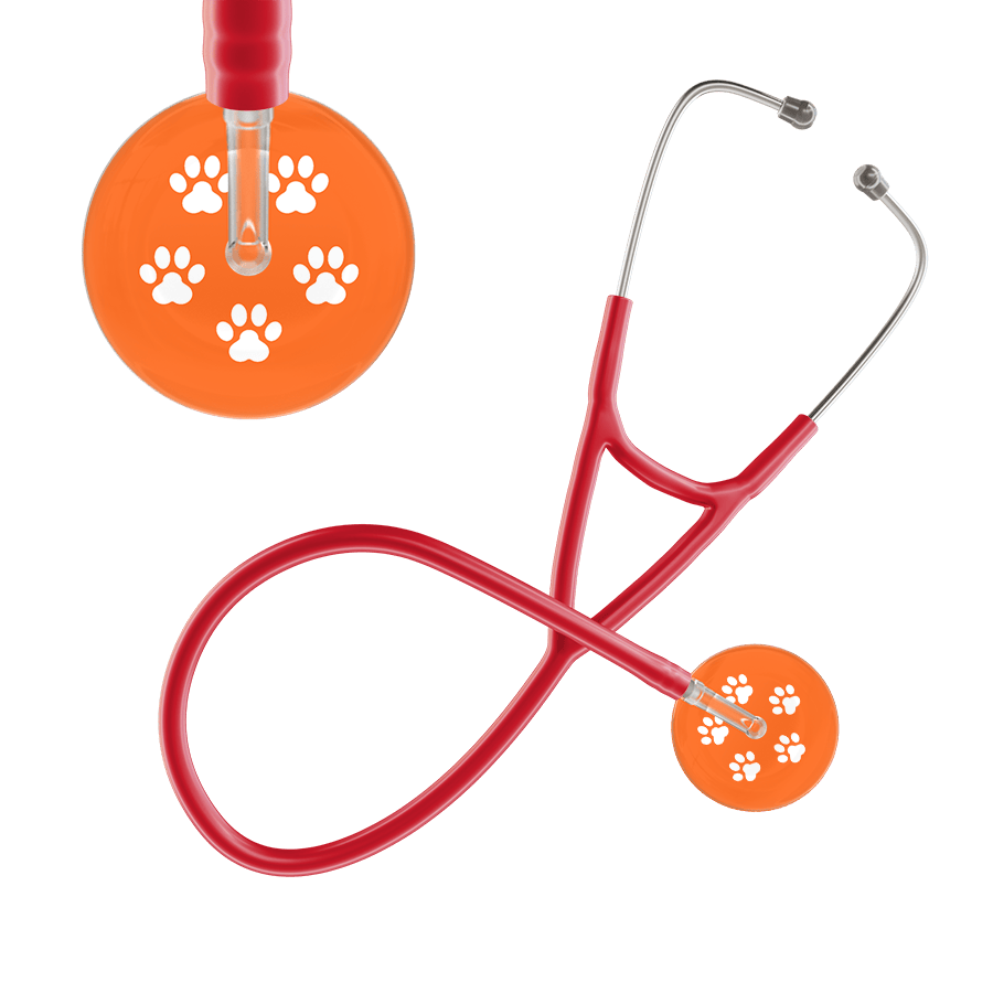 Ultrascope Single Stethoscope White Paw Tangerine Background / Adult / Red Paw Print Cardiology Stethoscope