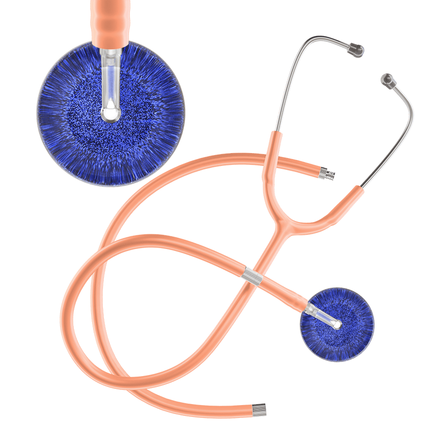 Ultrascope Single Stethoscope Royal Blue Glitter and Sparkles / Adult / Peach Extended Tubing Dark Glitter & Sparkles Stethoscope