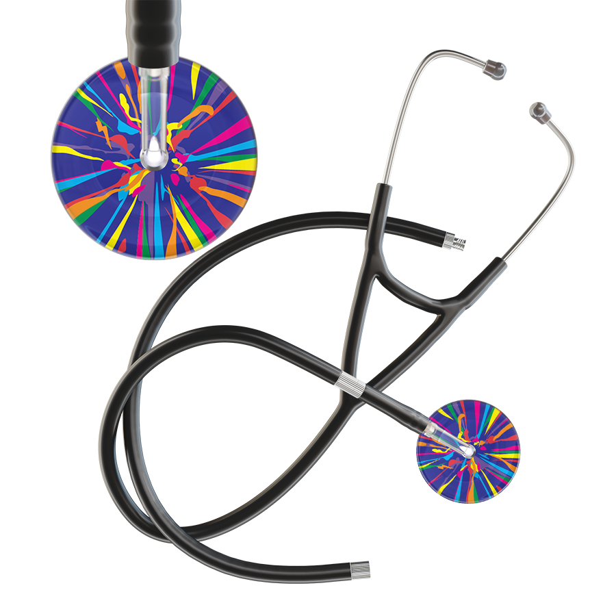 Ultrascope Single Stethoscope Royal Blue Confetti / Adult / Black Extended Tubing Confetti Cardiology Stethoscope