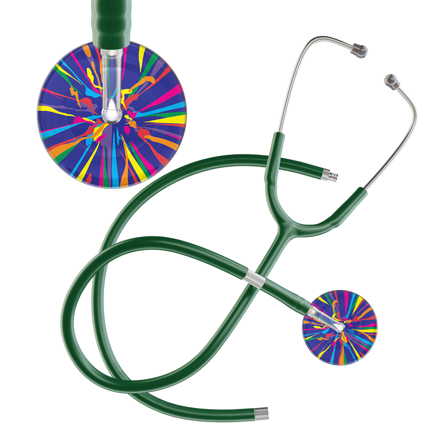 Ultrascope Single Stethoscope Royal Blue Confetti / Adult / Dark Green Extended Tubing Confetti Stethoscope