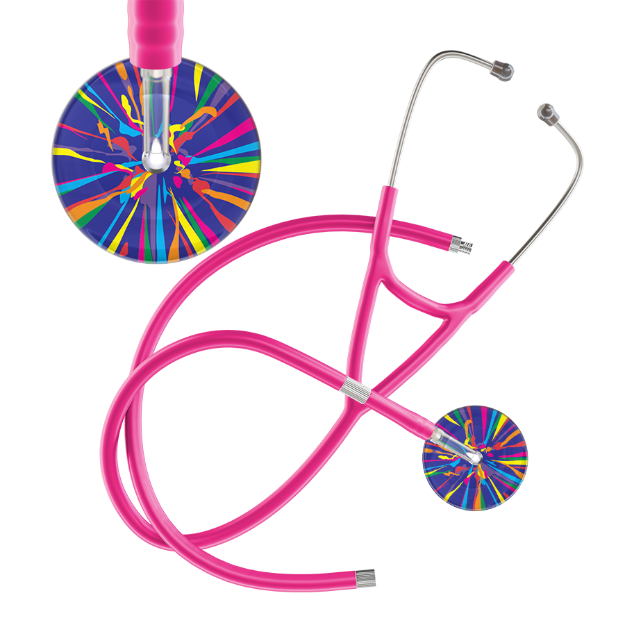 Ultrascope Single Stethoscope Royal Blue Confetti / Adult / Hot Pink Extended Tubing Confetti Cardiology Stethoscope
