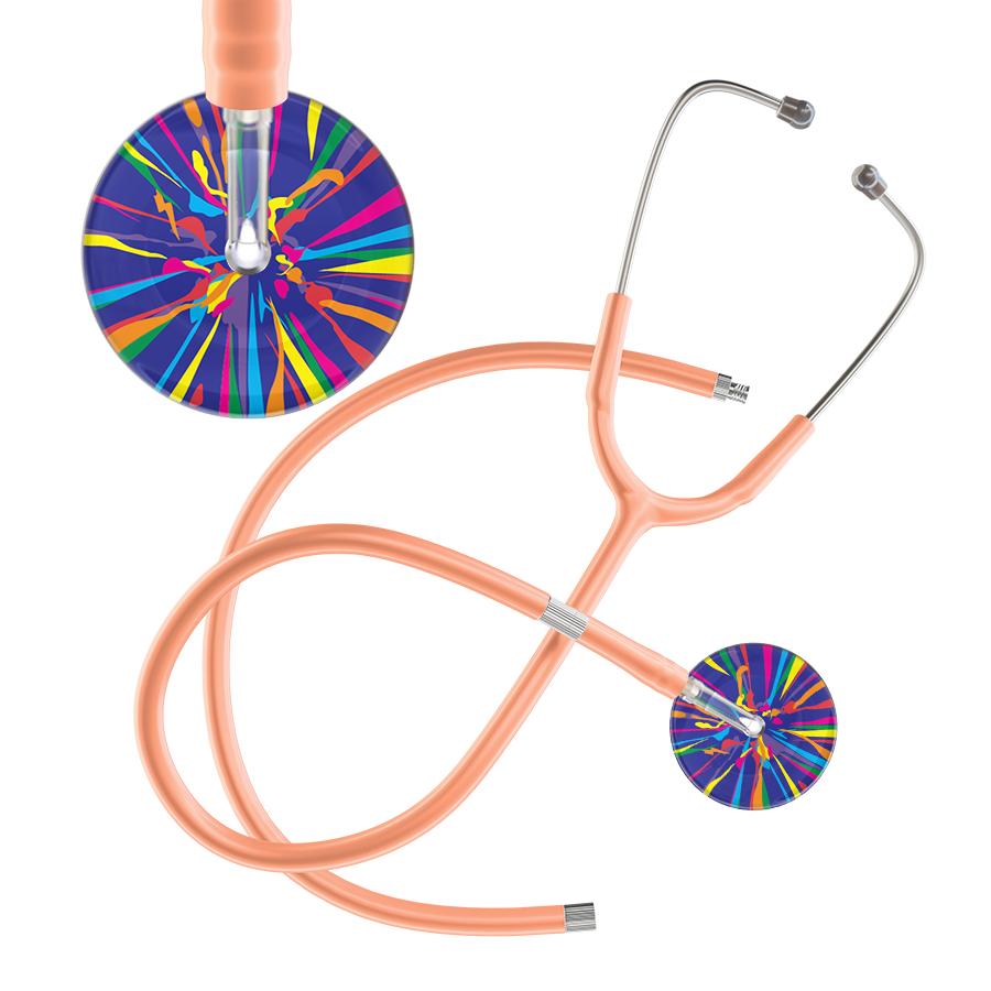 Ultrascope Single Stethoscope Royal Blue Confetti / Adult / Peach Extended Tubing Confetti Stethoscope