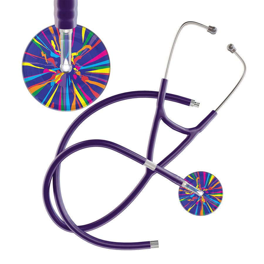 Ultrascope Single Stethoscope Royal Blue Confetti / Adult / Purple Extended Tubing Confetti Cardiology Stethoscope