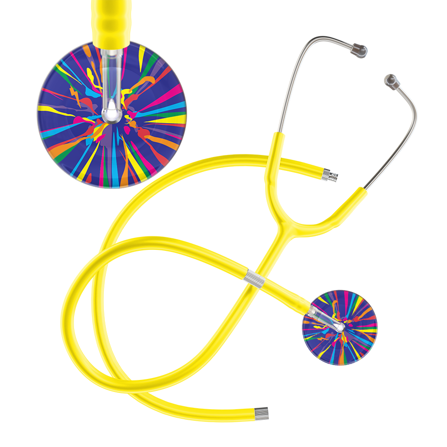 Ultrascope Single Stethoscope Royal Blue Confetti / Adult / Yellow Extended Tubing Confetti Stethoscope