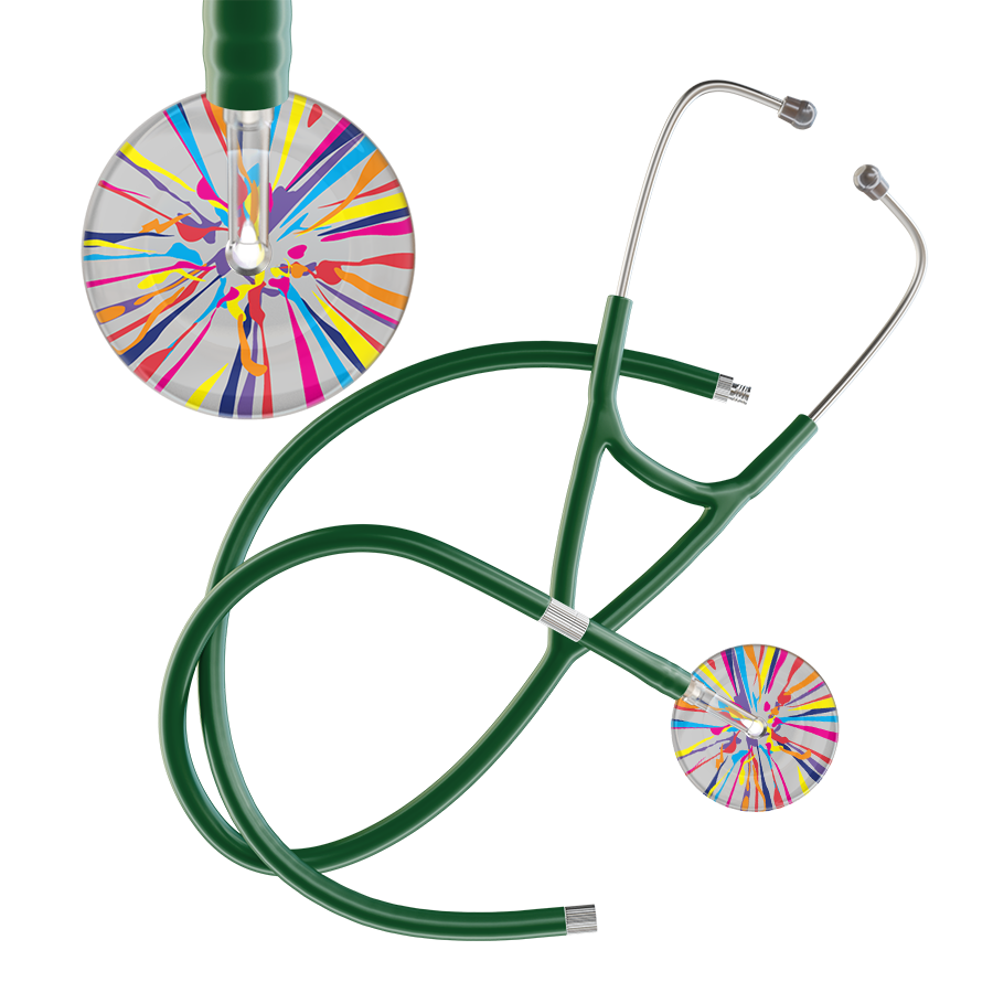 Ultrascope Single Stethoscope Silver Confetti / Adult / Dark Green Extended Tubing Confetti Cardiology Stethoscope