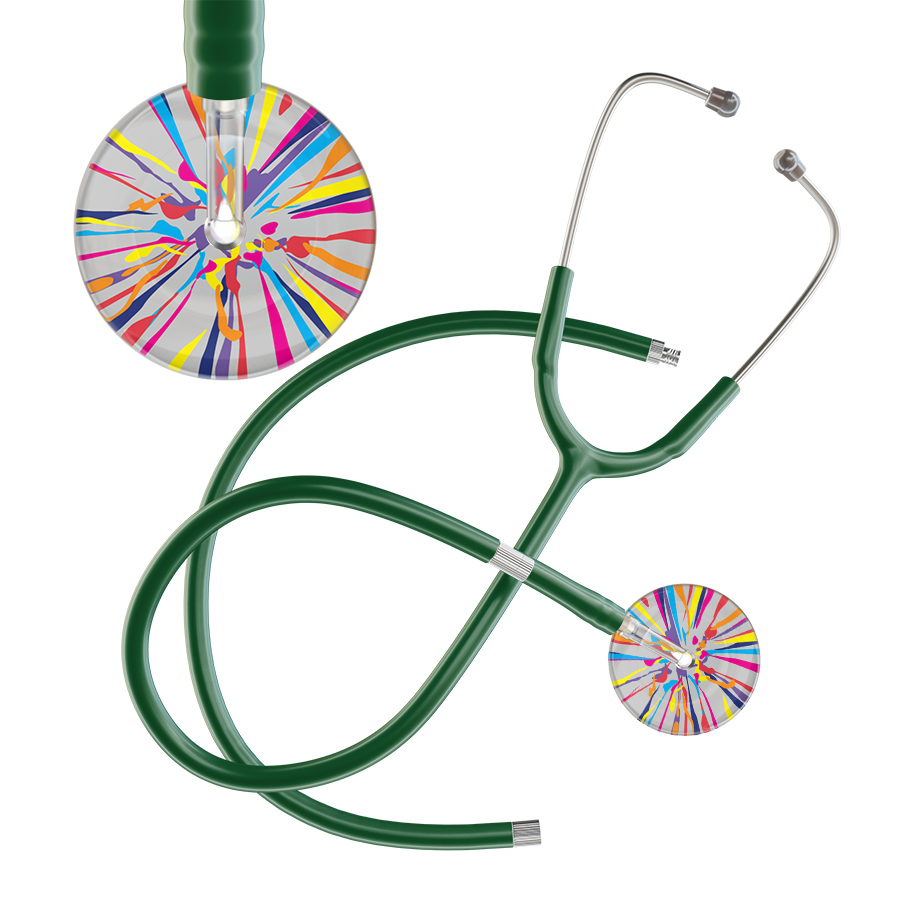 Ultrascope Single Stethoscope Silver Confetti / Adult / Dark Green Extended Tubing Confetti Stethoscope