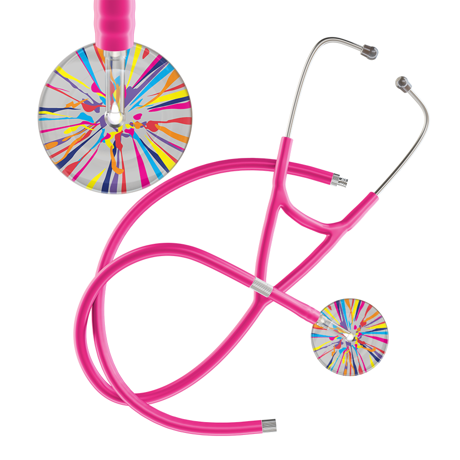 Ultrascope Single Stethoscope Silver Confetti / Adult / Hot Pink Extended Tubing Confetti Cardiology Stethoscope