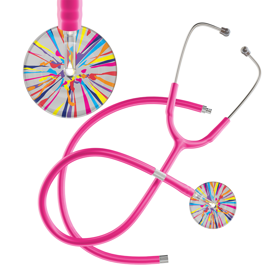 Ultrascope Single Stethoscope Silver Confetti / Adult / Hot Pink Extended Tubing Confetti Stethoscope