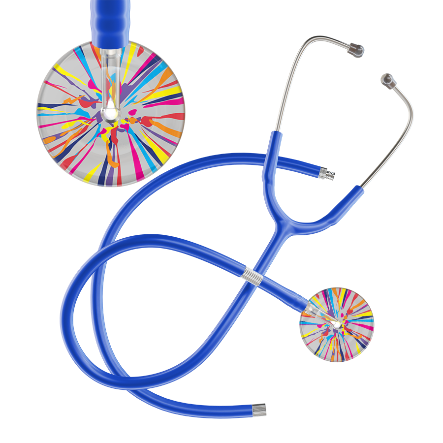 Ultrascope Single Stethoscope Silver Confetti / Adult / Royal Blue Extended Tubing Confetti Stethoscope