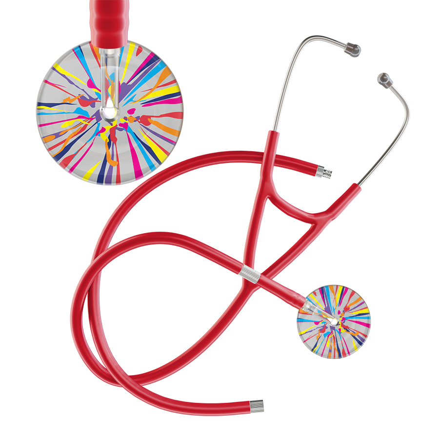 Ultrascope Single Stethoscope Silver Confetti / Adult / Red Extended Tubing Confetti Cardiology Stethoscope