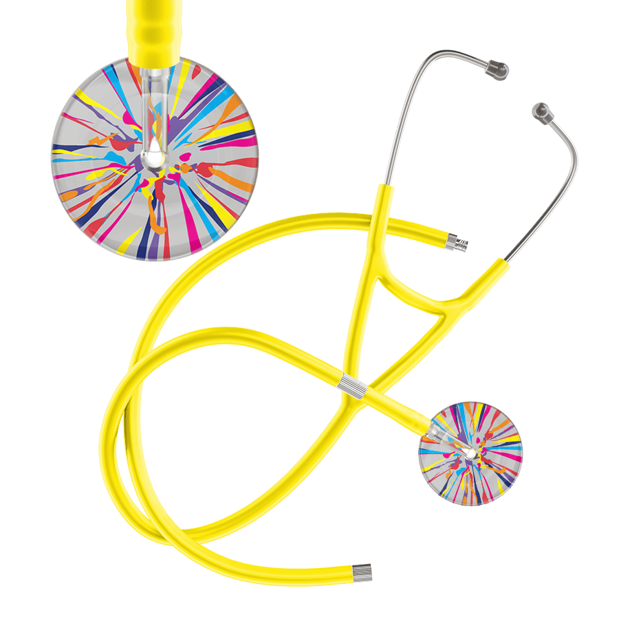 Ultrascope Single Stethoscope Silver Confetti / Adult / Yellow Extended Tubing Confetti Cardiology Stethoscope