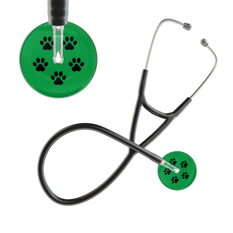 Black Paw Print Dark Background Cardiology Stethoscope