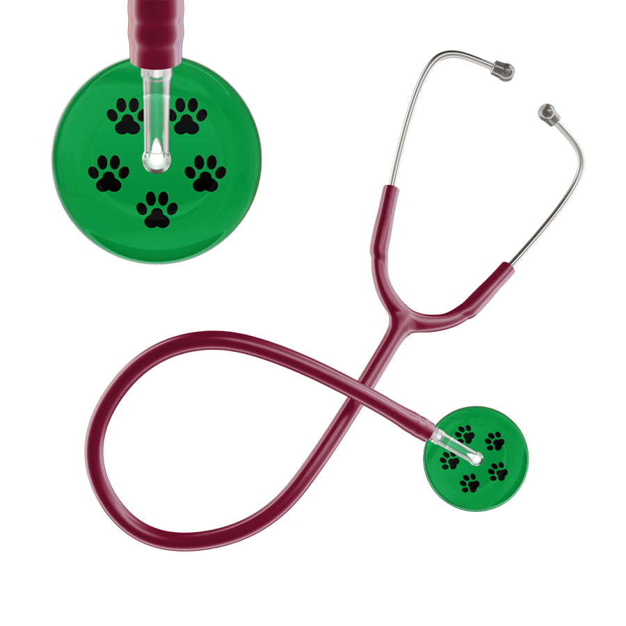 Ultrascope Single Stethoscope Black Paw Green Background / Adult / Burgundy Black Paw Print Dark Background Stethoscope