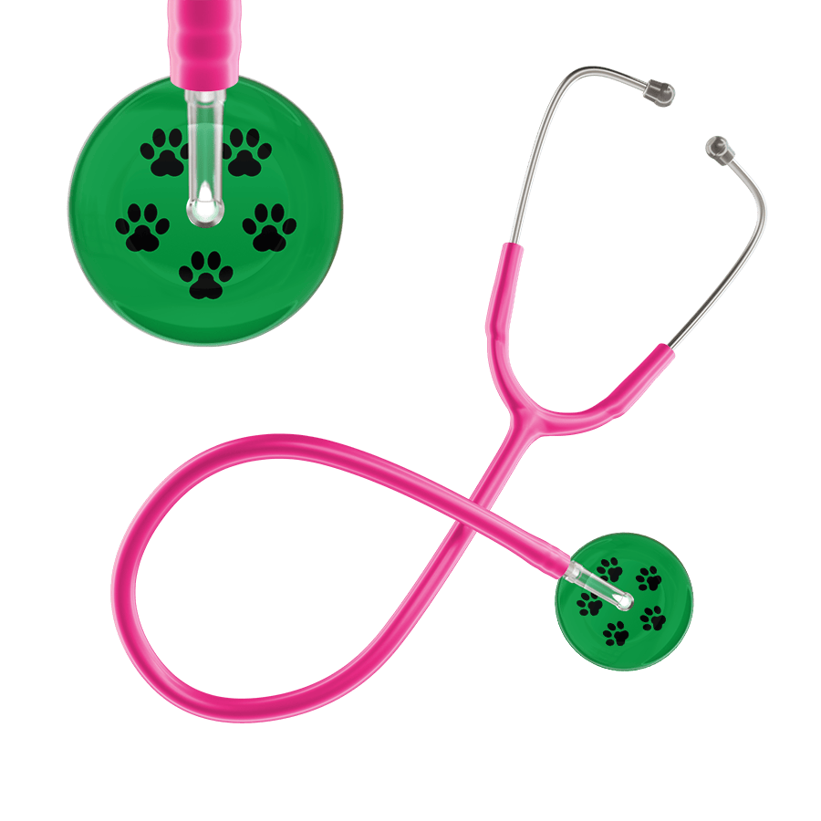 Ultrascope Single Stethoscope Black Paw Green Background / Adult / Hot Pink Black Paw Print Dark Background Stethoscope