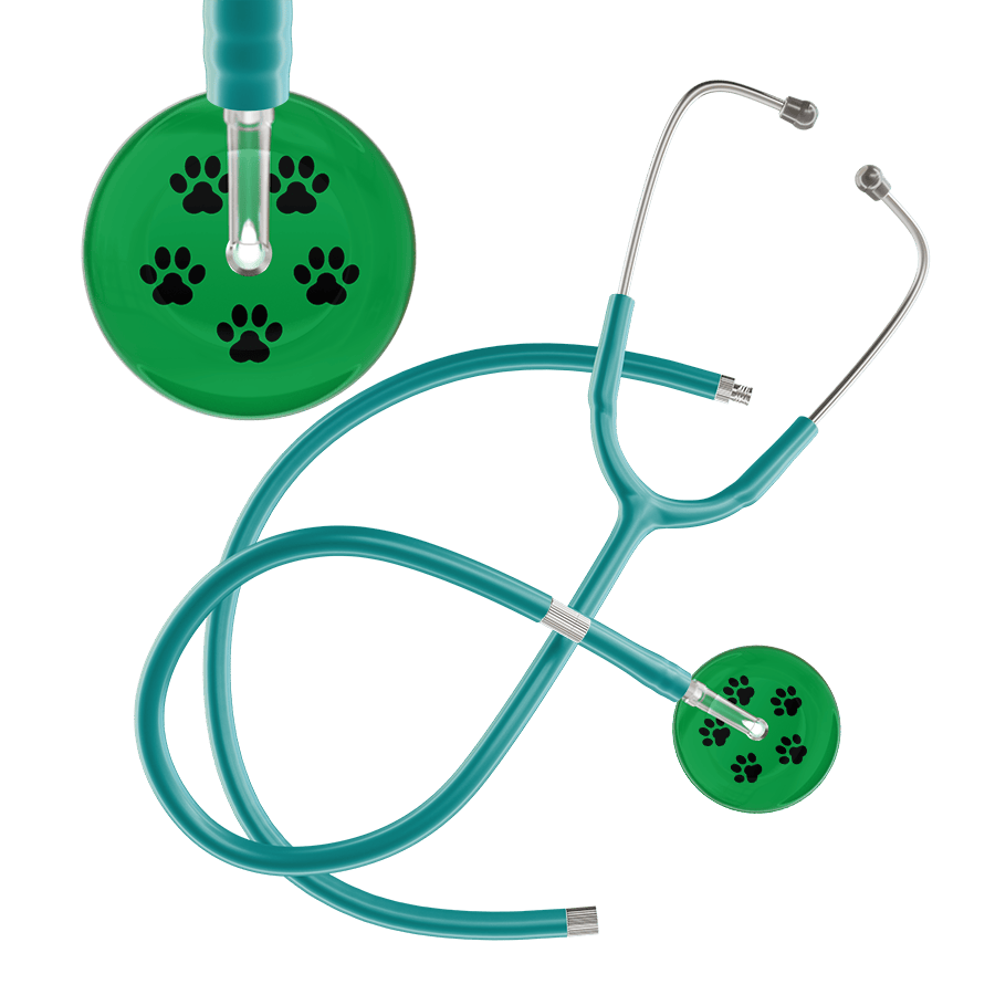 Ultrascope Single Stethoscope Black Paw Green Background / Adult / Jade Extended Tubing Black Paw Print Dark Background Stethoscope