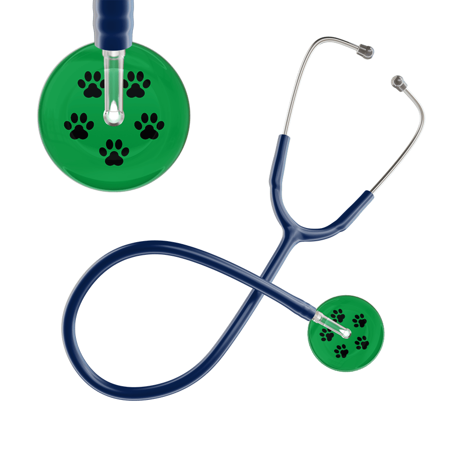 Ultrascope Single Stethoscope Black Paw Green Background / Adult / Navy Black Paw Print Dark Background Stethoscope