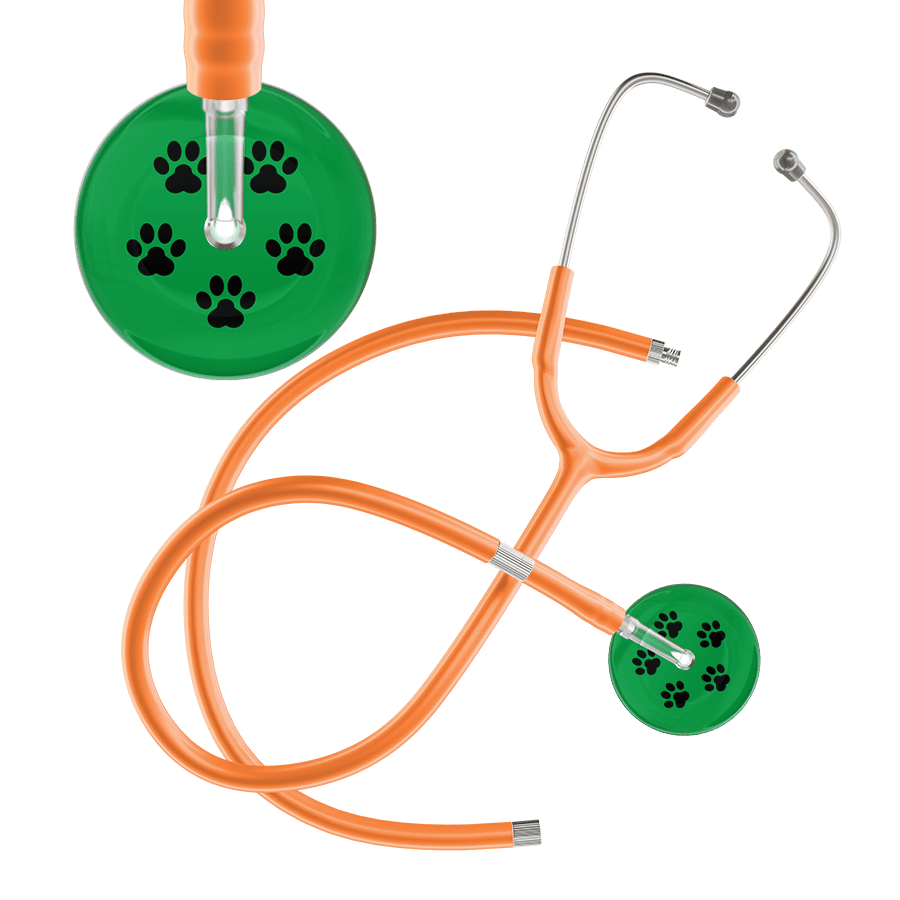 Ultrascope Single Stethoscope Black Paw Green Background / Adult / Orange Extended Tubing Black Paw Print Dark Background Stethoscope