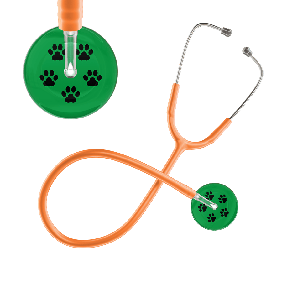 Ultrascope Single Stethoscope Black Paw Green Background / Adult / Orange Black Paw Print Dark Background Stethoscope