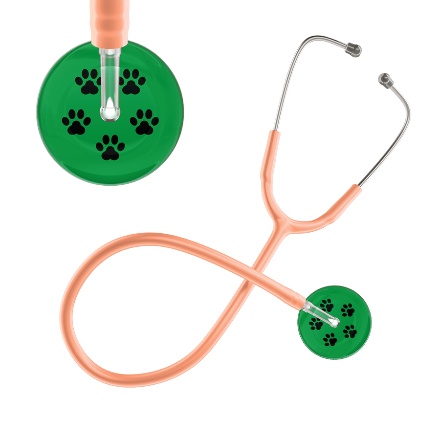 Ultrascope Single Stethoscope Black Paw Green Background / Adult / Peach Black Paw Print Dark Background Stethoscope