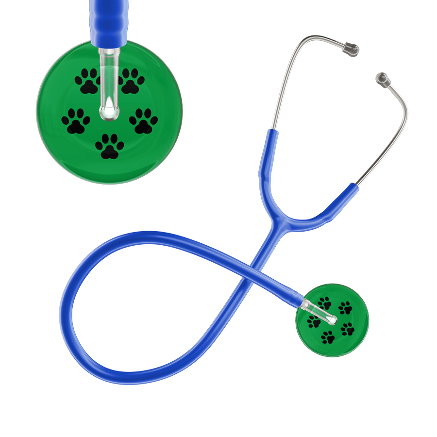 Ultrascope Single Stethoscope Black Paw Green Background / Adult / Royal Blue Black Paw Print Dark Background Stethoscope