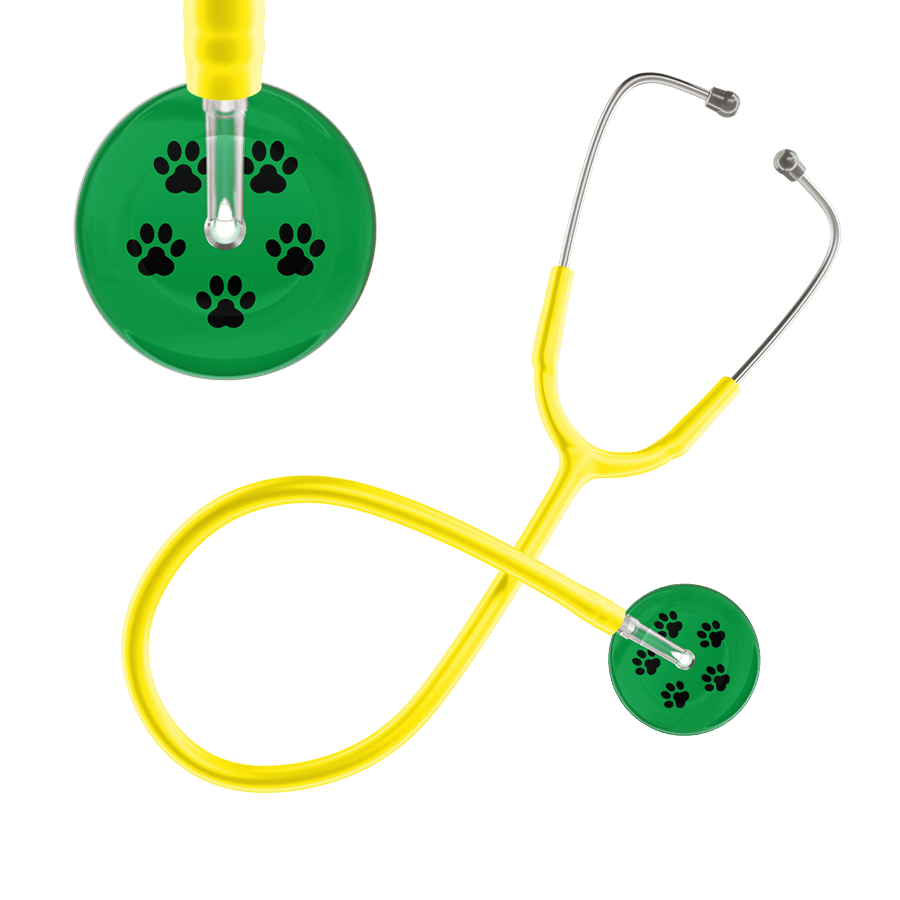Ultrascope Single Stethoscope Black Paw Green Background / Adult / Yellow Black Paw Print Dark Background Stethoscope