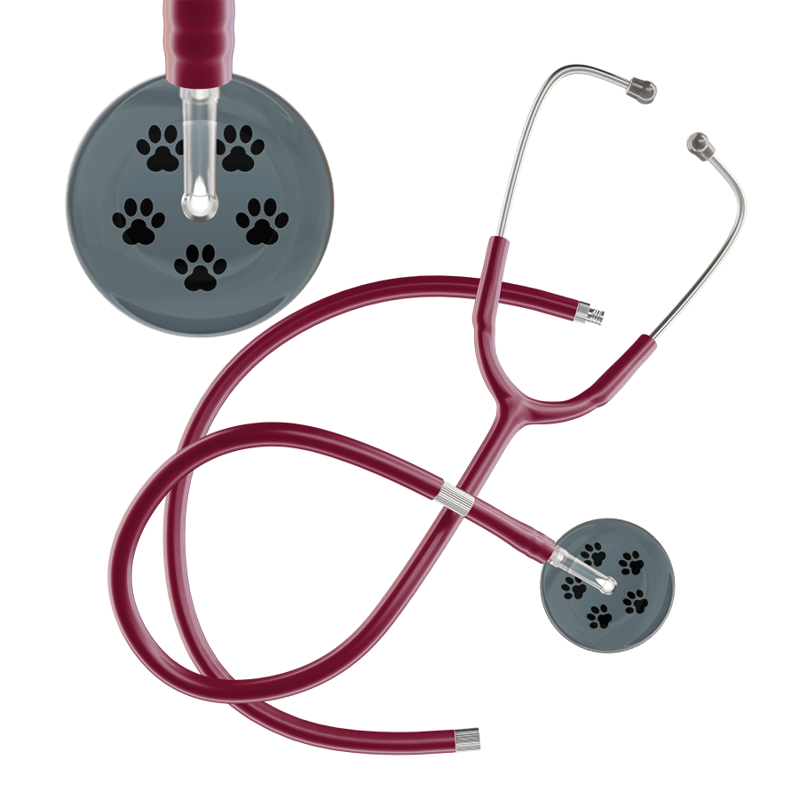 Ultrascope Single Stethoscope Black Paw Granite Background / Adult / Burgundy Extended Tubing Black Paw Print Dark Background Stethoscope