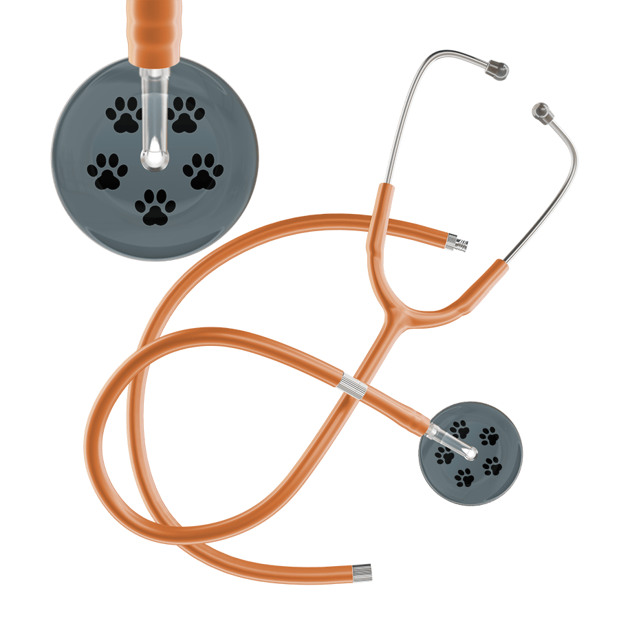Ultrascope Single Stethoscope Black Paw Granite Background / Adult / Caramel Extended Tubing Black Paw Print Dark Background Stethoscope