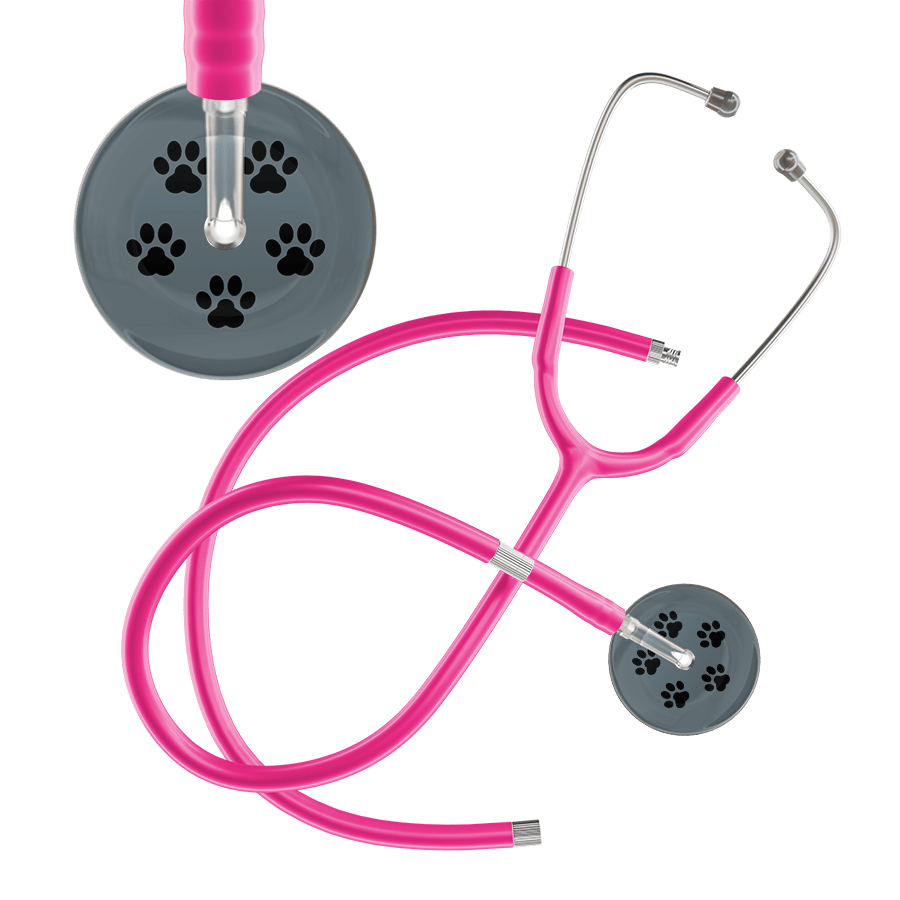 Ultrascope Single Stethoscope Black Paw Granite Background / Adult / Hot Pink Extended Tubing Black Paw Print Dark Background Stethoscope