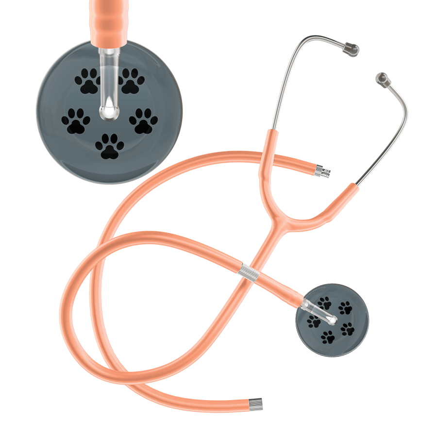 Ultrascope Single Stethoscope Black Paw Granite Background / Adult / Peach Extended Tubing Black Paw Print Dark Background Stethoscope