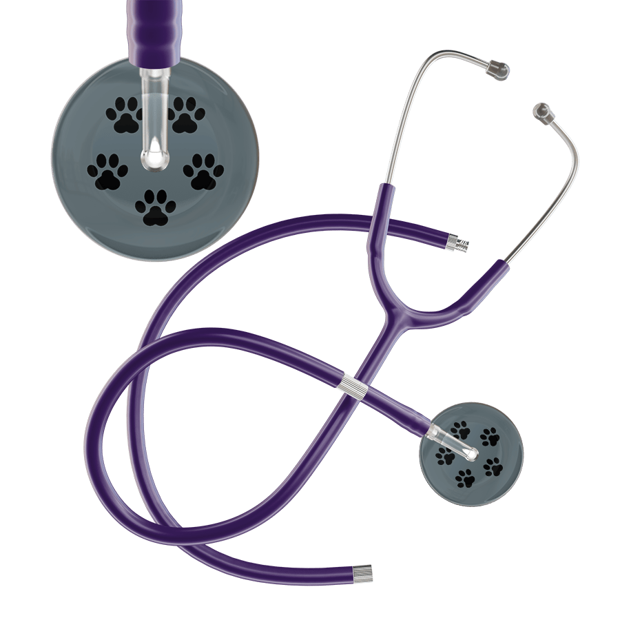Ultrascope Single Stethoscope Black Paw Granite Background / Adult / Purple Extended Tubing Black Paw Print Dark Background Stethoscope