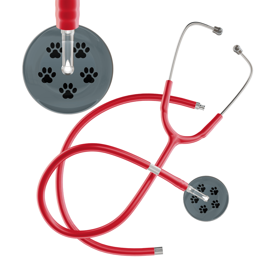 Ultrascope Single Stethoscope Black Paw Granite Background / Adult / Red Extended Tubing Black Paw Print Dark Background Stethoscope