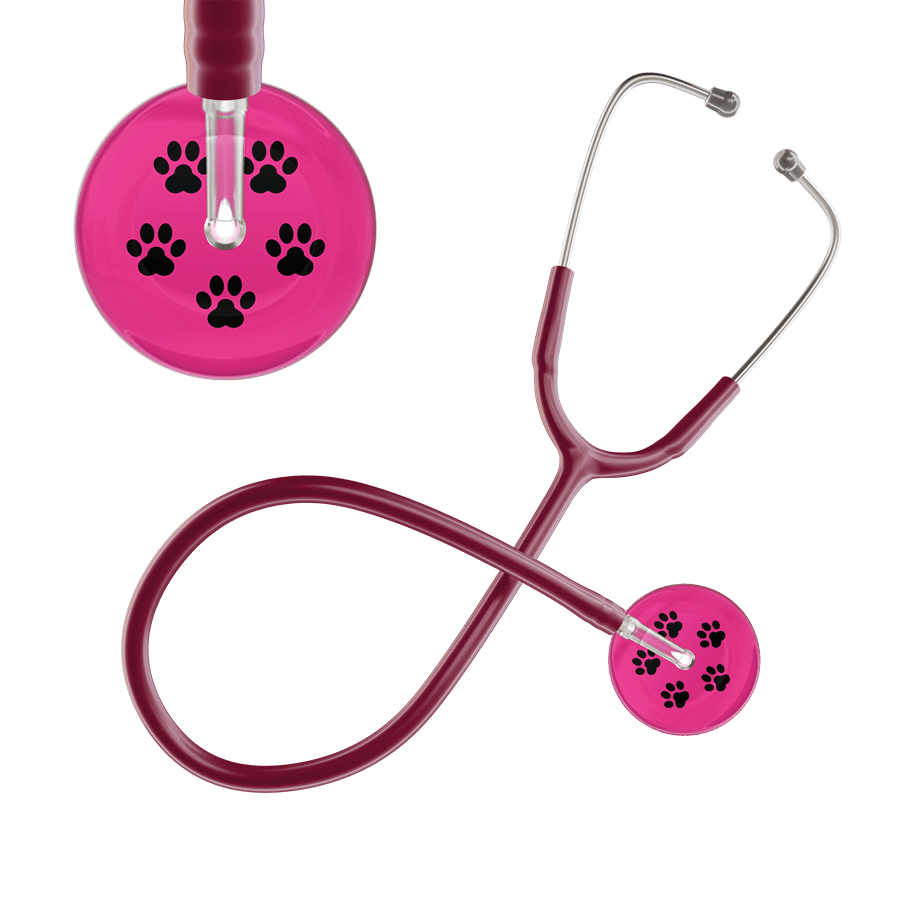 Ultrascope Single Stethoscope Black Paw Hot Pink Background / Adult / Burgundy Black Paw Print Light Background Stethoscope