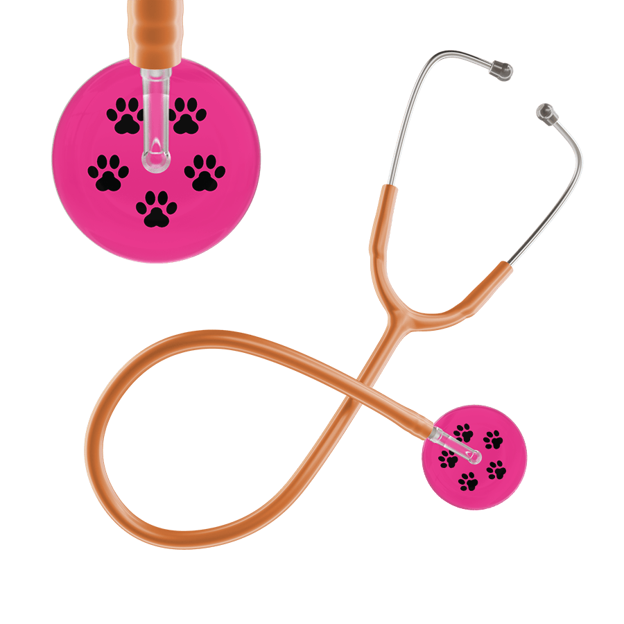 Ultrascope Single Stethoscope Black Paw Hot Pink Background / Adult / Caramel Black Paw Print Light Background Stethoscope