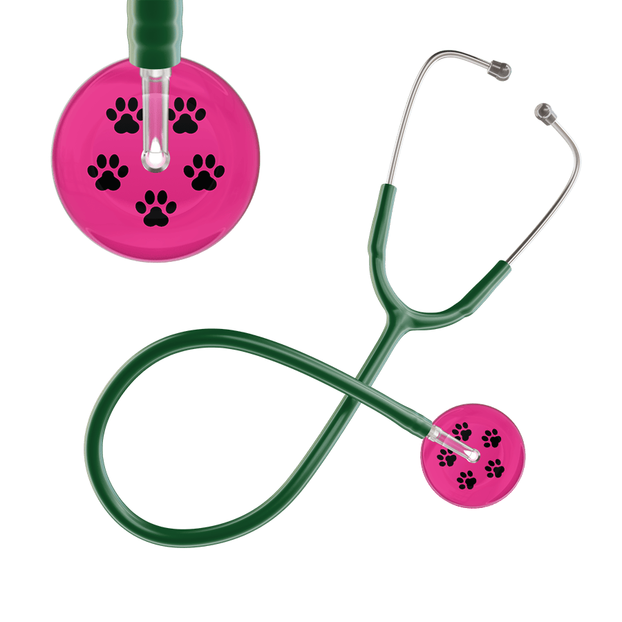 Ultrascope Single Stethoscope Black Paw Hot Pink Background / Adult / Dark Green Black Paw Print Light Background Stethoscope