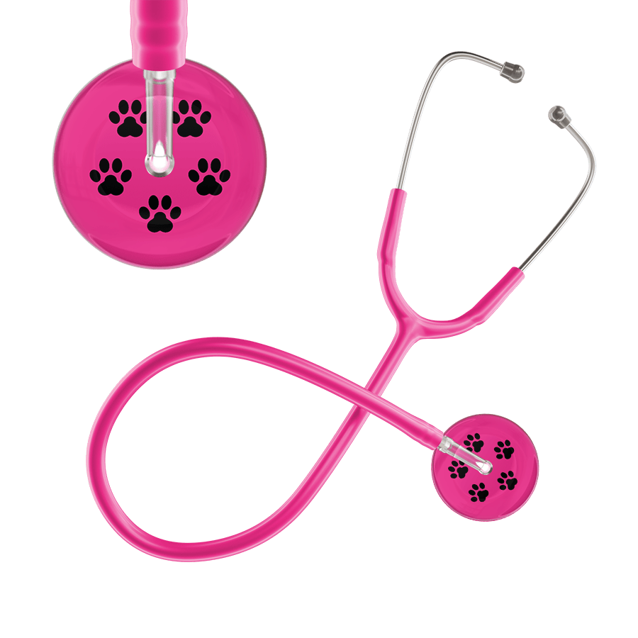 Ultrascope Single Stethoscope Black Paw Hot Pink Background / Adult / Hot Pink Black Paw Print Light Background Stethoscope
