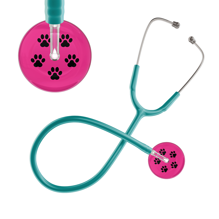 Ultrascope Single Stethoscope Black Paw Hot Pink Background / Adult / Jade Black Paw Print Light Background Stethoscope