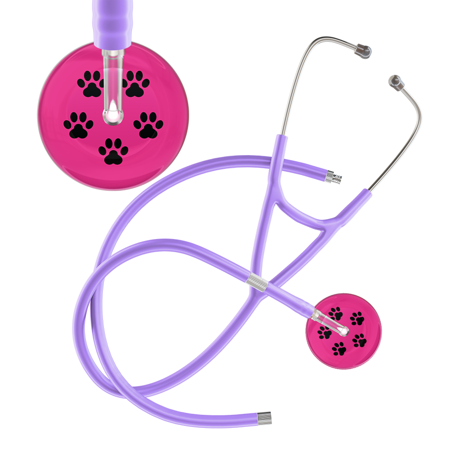 Black Paw Print Light Background Cardiology Stethoscope