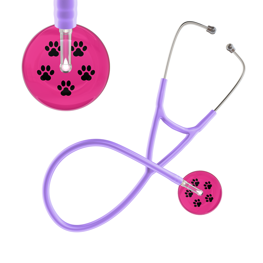 Black Paw Print Light Background Cardiology Stethoscope